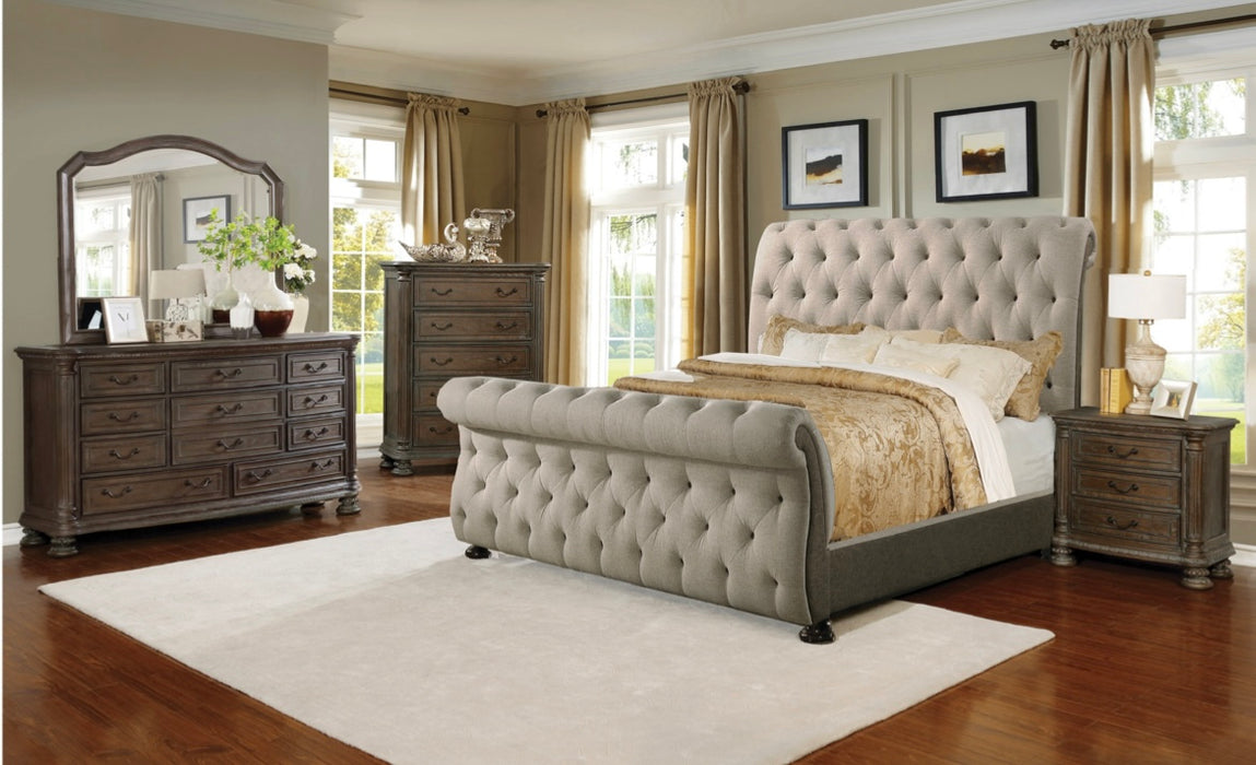 Luxurious Transitional Style Bedroom Set in a Rustic Brown Finish