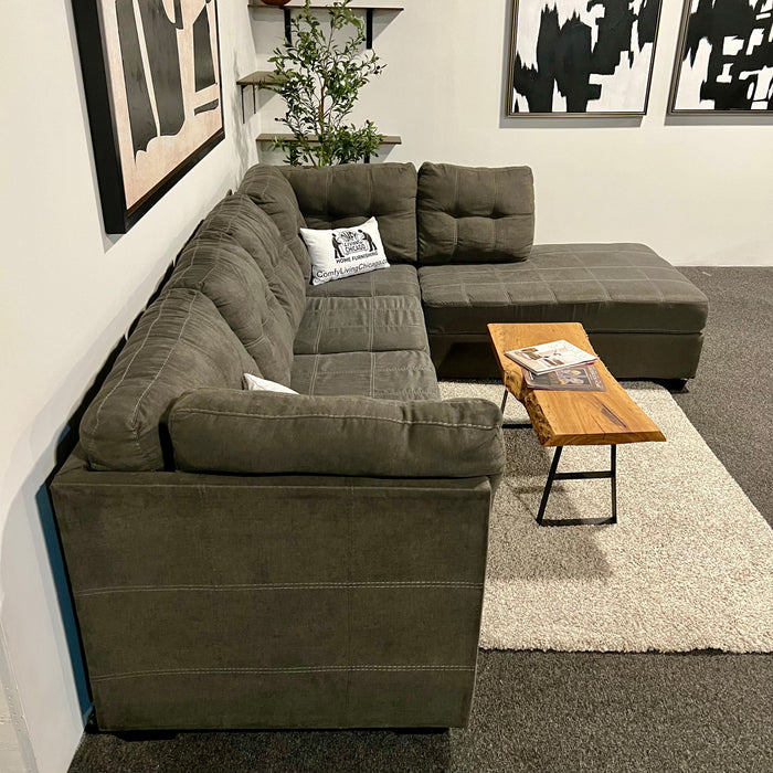 Ashley Gray Tufted Sectional With Right Chaise