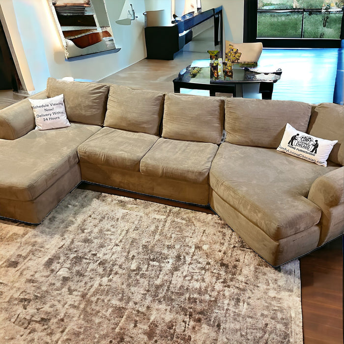 Caramel Maxhomes Three Piece U shape Sectional Couch with Cuddle Chaise