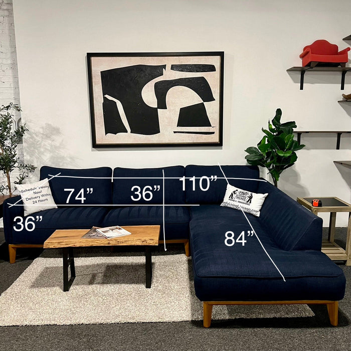 Macys Blue Right Chaise Wide Sectional — Comfy Living Chicago