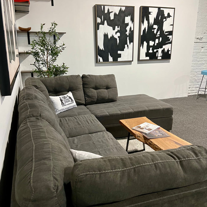 Ashley Gray Tufted Sectional With Right Chaise