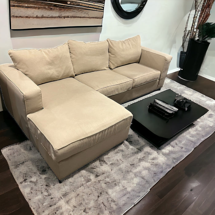 Tan Walter E Smithe Two Piece Sectional Couch With Right Chaise